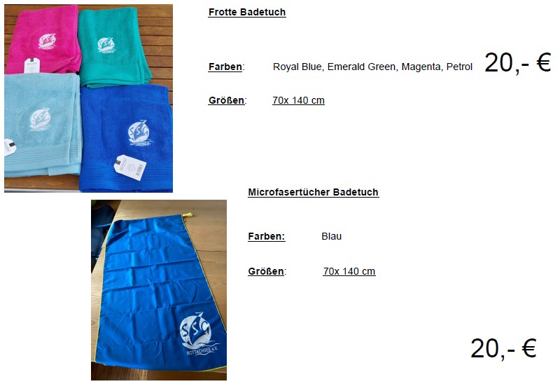 NEU! Badetücher und weitere interessante Stücke aus der SSG-Rottachsee Kollektion